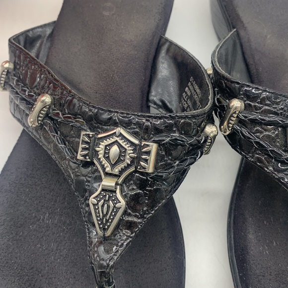 Rialto Black Silver Leather Kismet Thong Flip Flop Sandals Size 8.5 FFT5218E - Picture 3 of 10